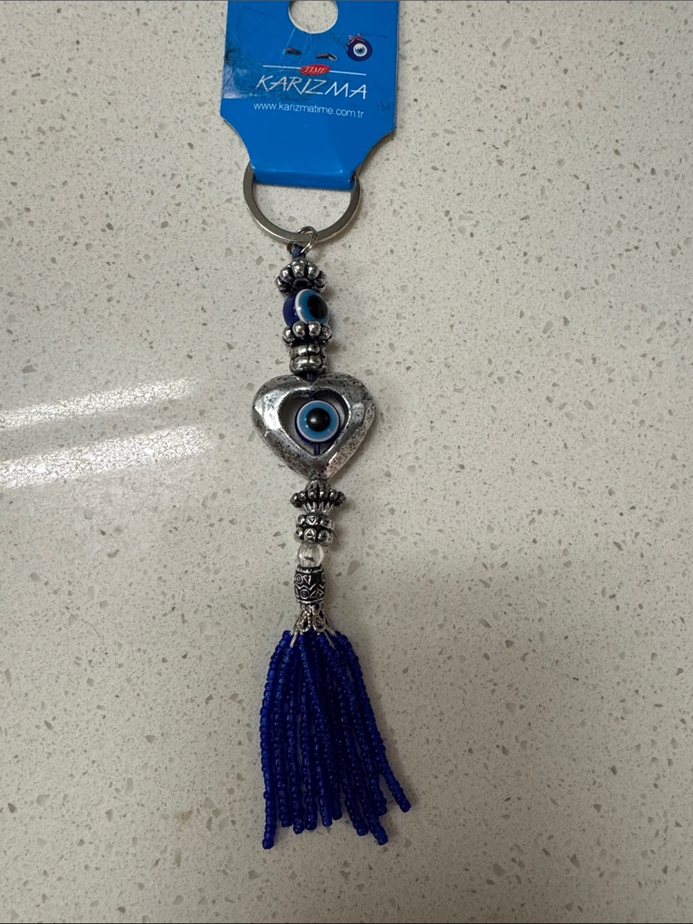 Blue Evil Eye Heart Tassel Keychain